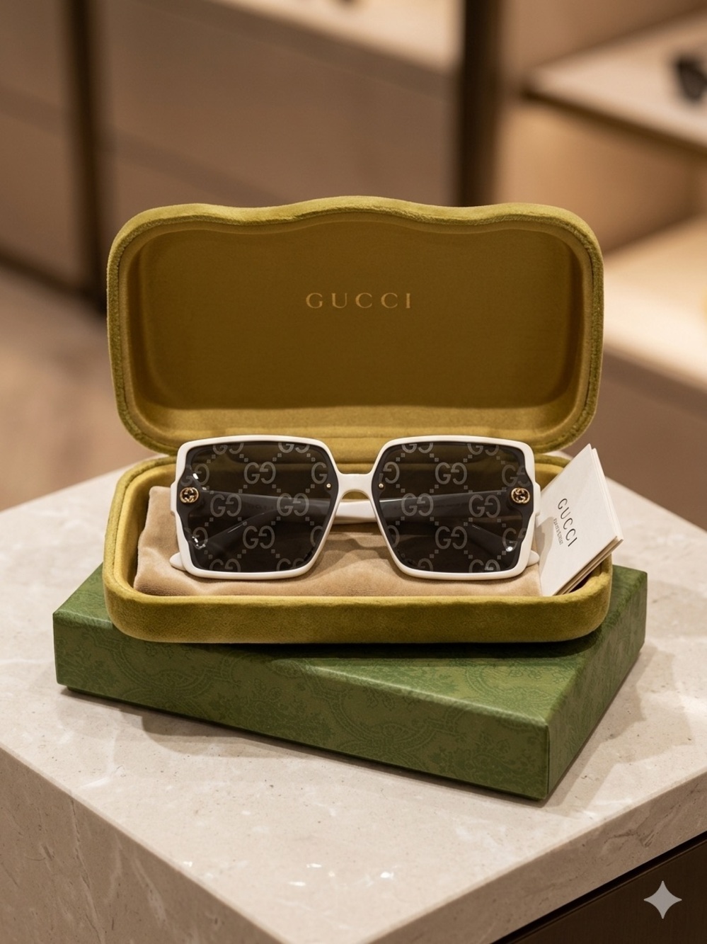 Gucci Oversized Square Sunglasses in Black and Cream - Picture 2 of 2